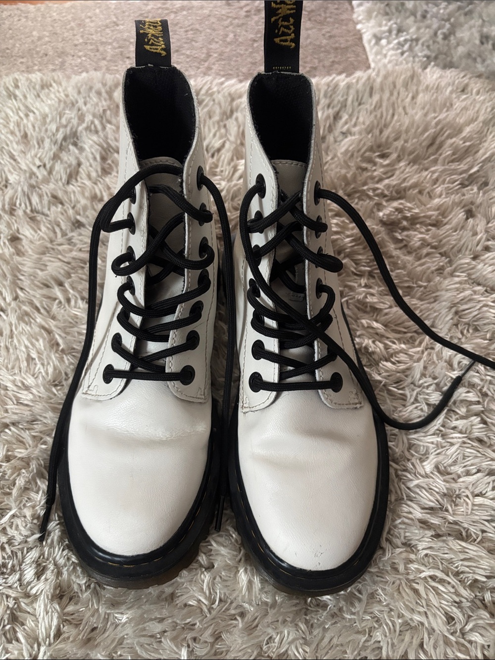 White Lace-Up Doc Martens Boots with Black Accents size 6
